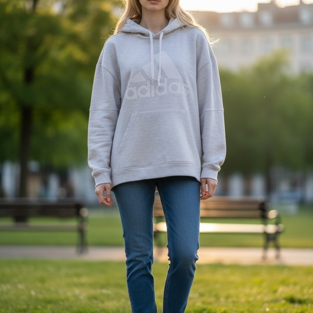 Adidas Women's Light Gray Logo Hoodie